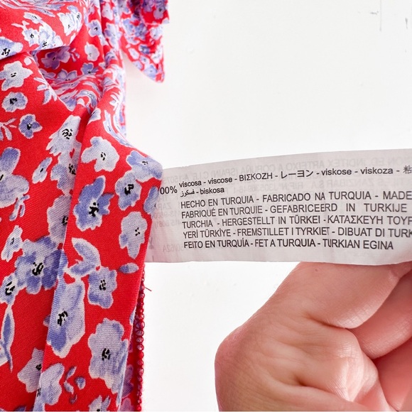 Zara Red & Blue Floral Midi Skirt Size XS - Picture 4 of 9